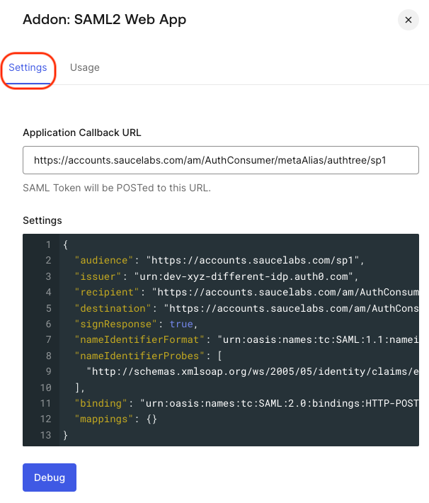 Auth0: Edit SAML Configuration