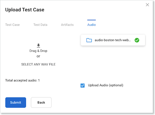 Upload Test Case - Audio tab