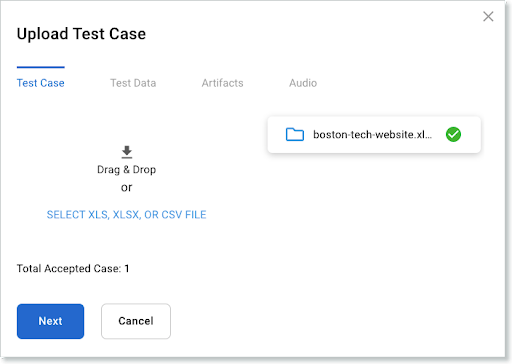 Upload Test Case - Test Case tab