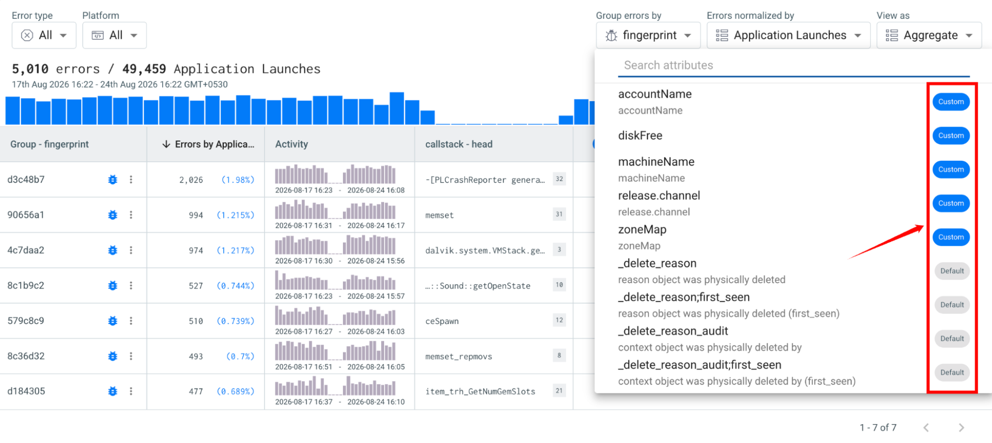 Shows the Explore view used to query your crash and error data.