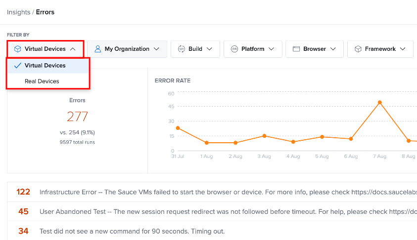 Filter Controls for Error Tracking