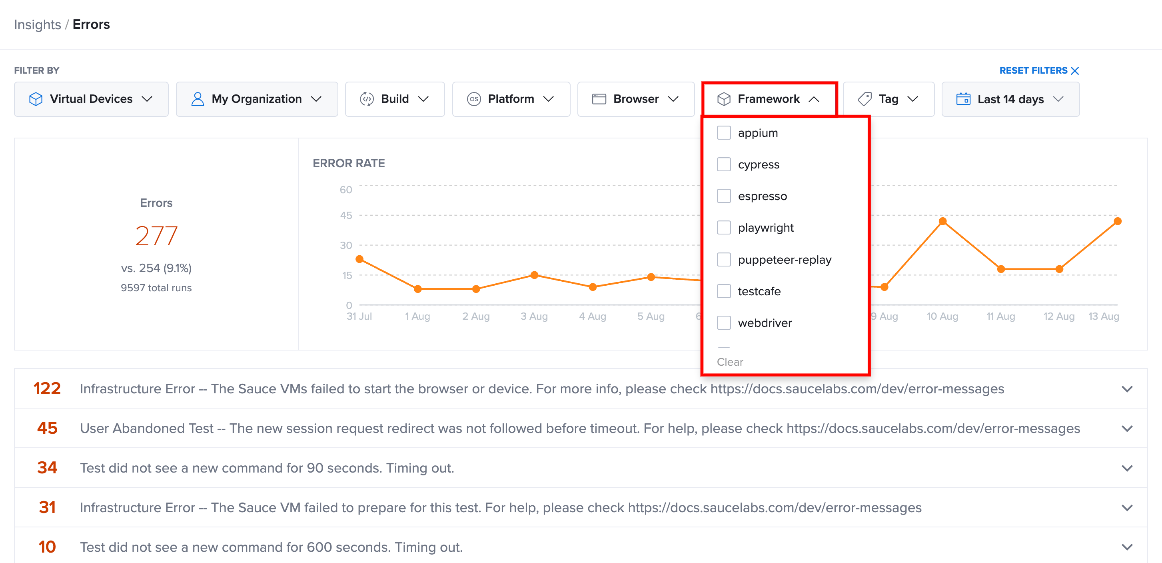 Filter Controls for Error Tracking