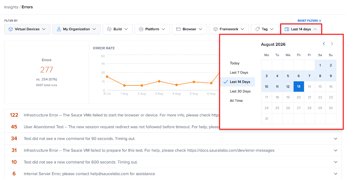 Filter Controls for Error Tracking