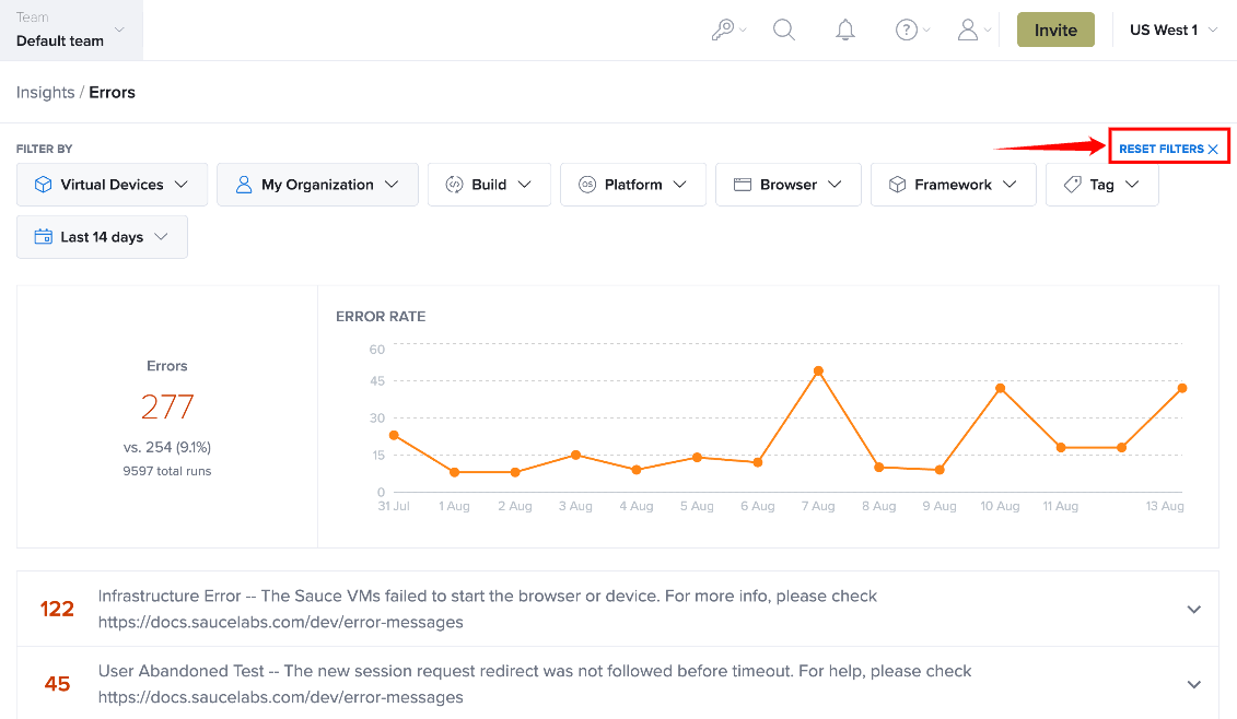 Filter Controls for Error Tracking