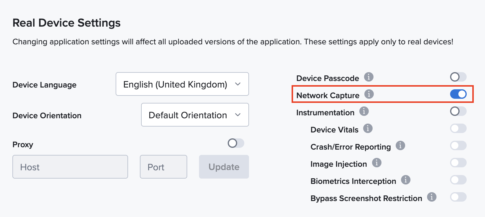 Network Capture App Setting