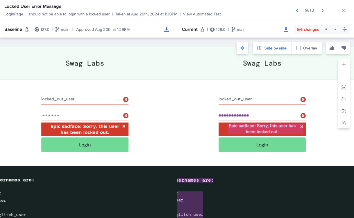 Comparing a Chrome baseline vs a Firefox snapshot