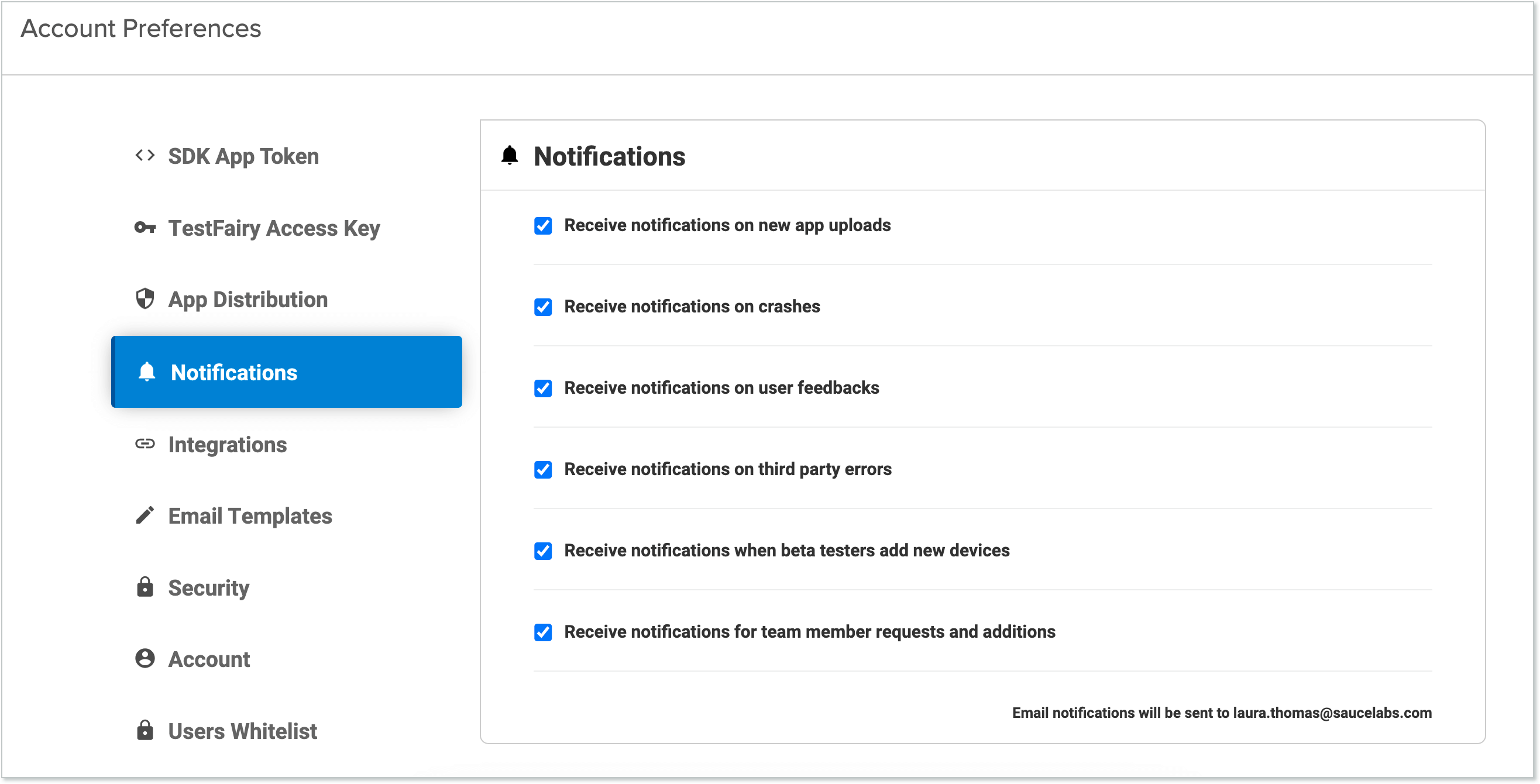 Notifications page